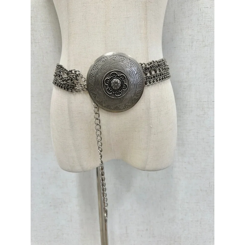 Unbranded Silver Ornate Medallion Multi Strand Chain Belt Womens OS Boho Western